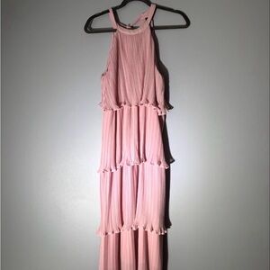 Elegant Pink Pleated Maxi Dress